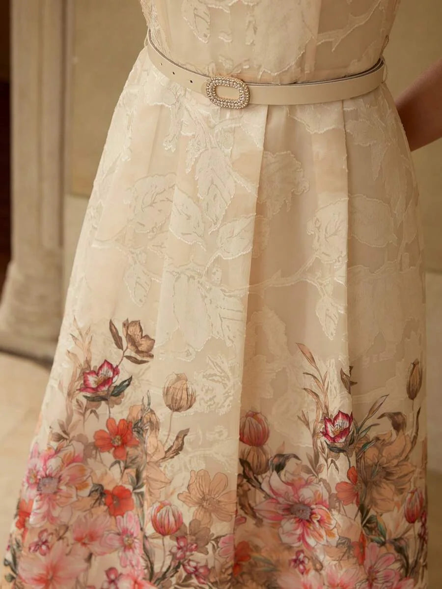PREMIUM BELTED FLORAL PRINT DRESS