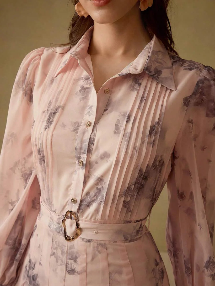 PREMIUM BELTED FLORAL PRINT DRESS