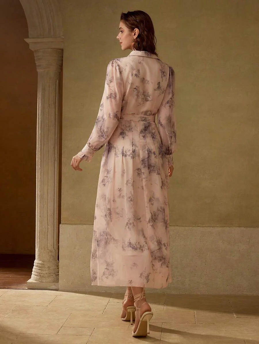 PREMIUM BELTED FLORAL PRINT DRESS