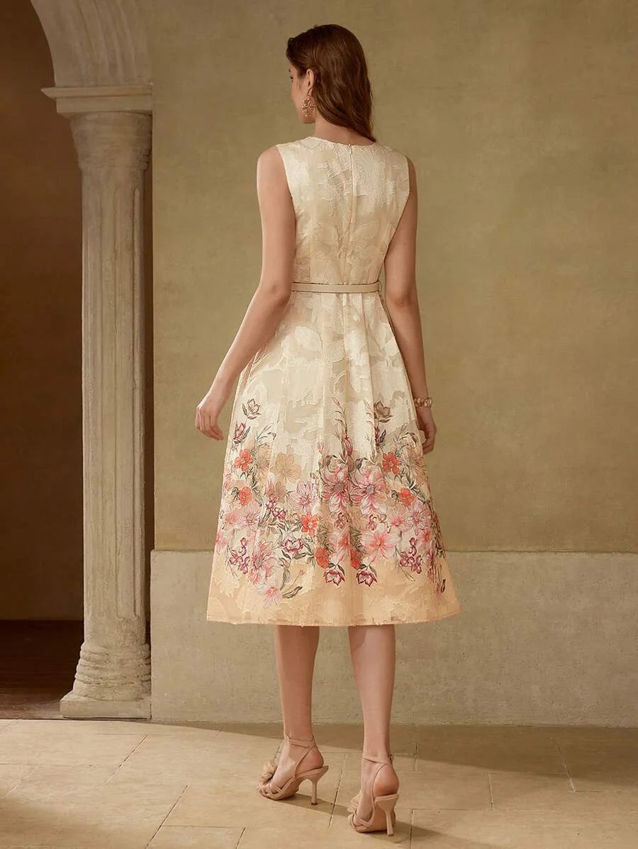 PREMIUM BELTED FLORAL PRINT DRESS