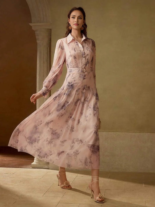 PREMIUM BELTED FLORAL PRINT DRESS