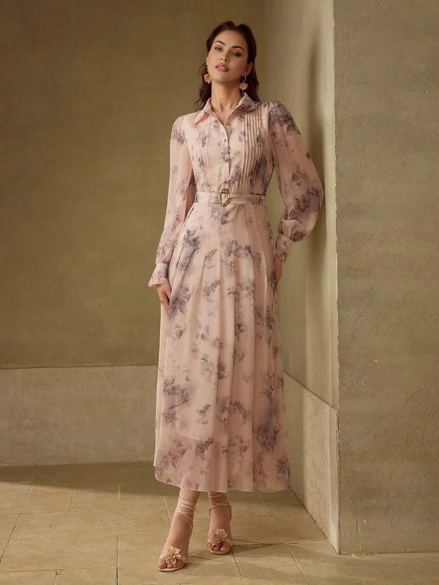 PREMIUM BELTED FLORAL PRINT DRESS