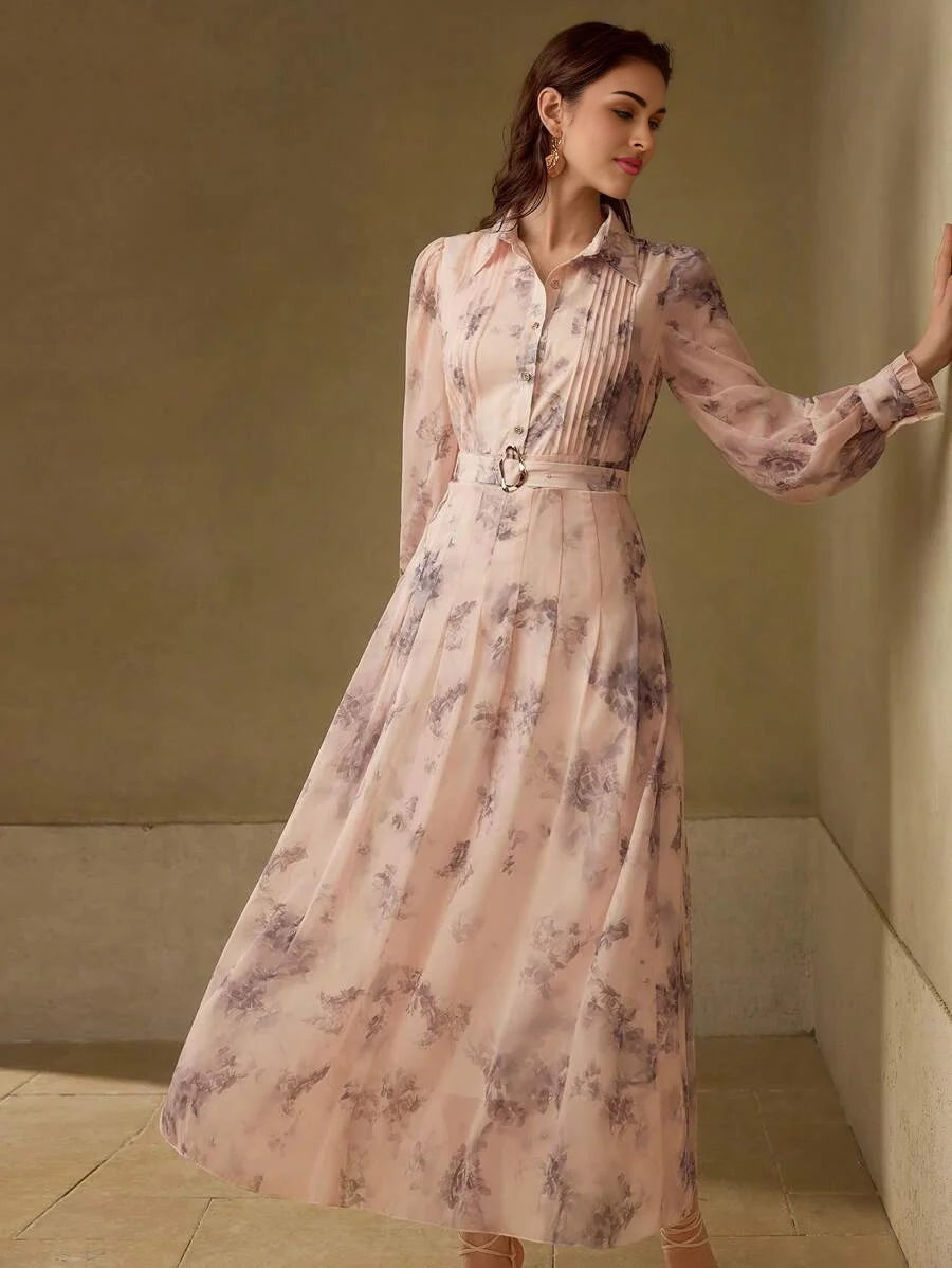 PREMIUM BELTED FLORAL PRINT DRESS