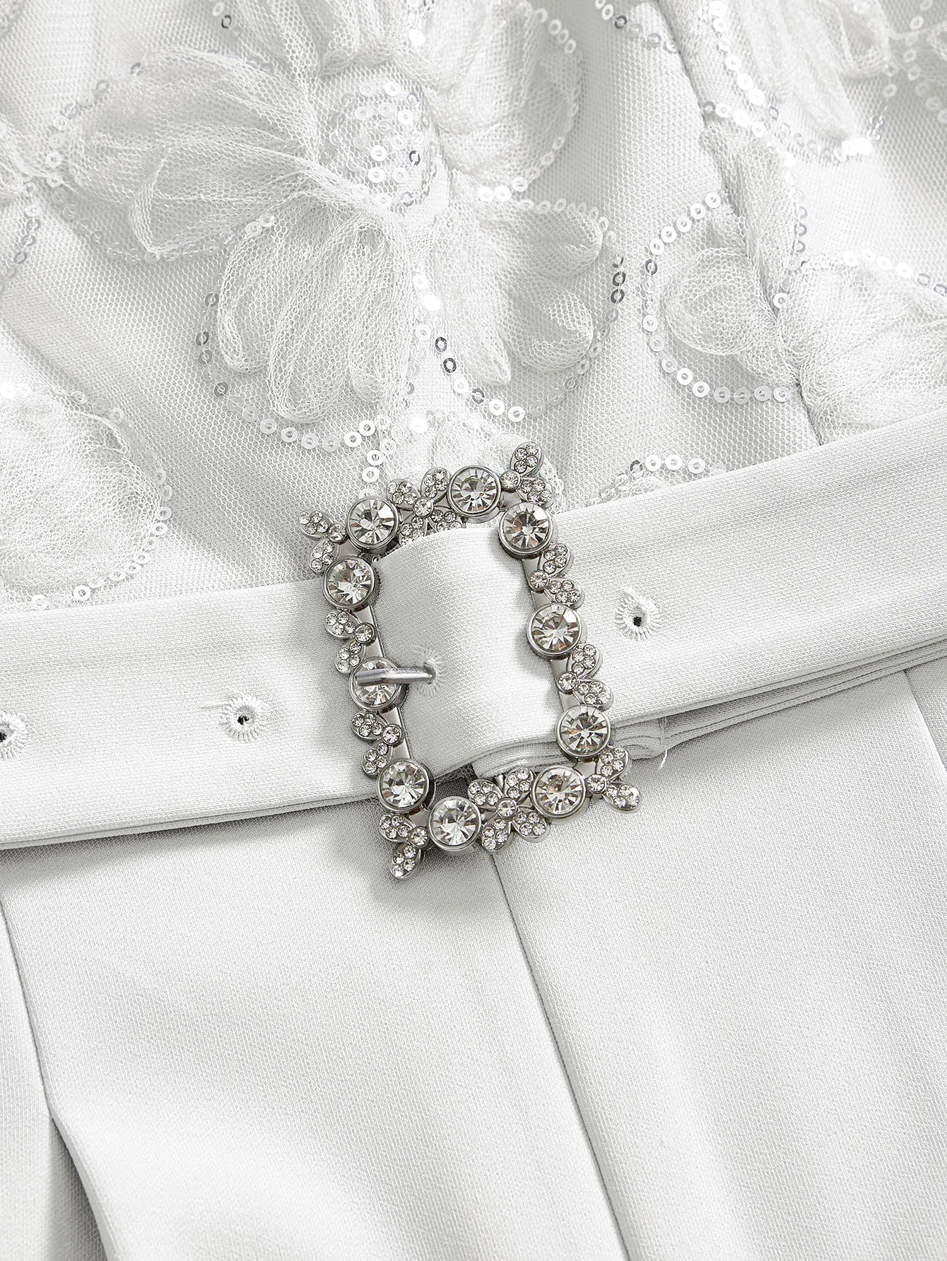 PREMIUM BELTED FLOWER APPLIQUES JUMPSUIT