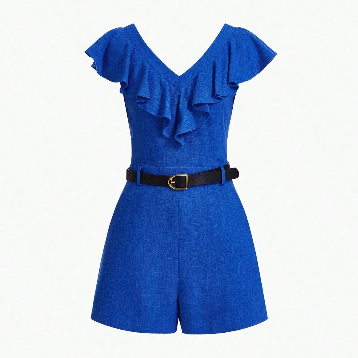 PREMIUM BELTED LINEN VISCOSE RUFFLE ROMPER