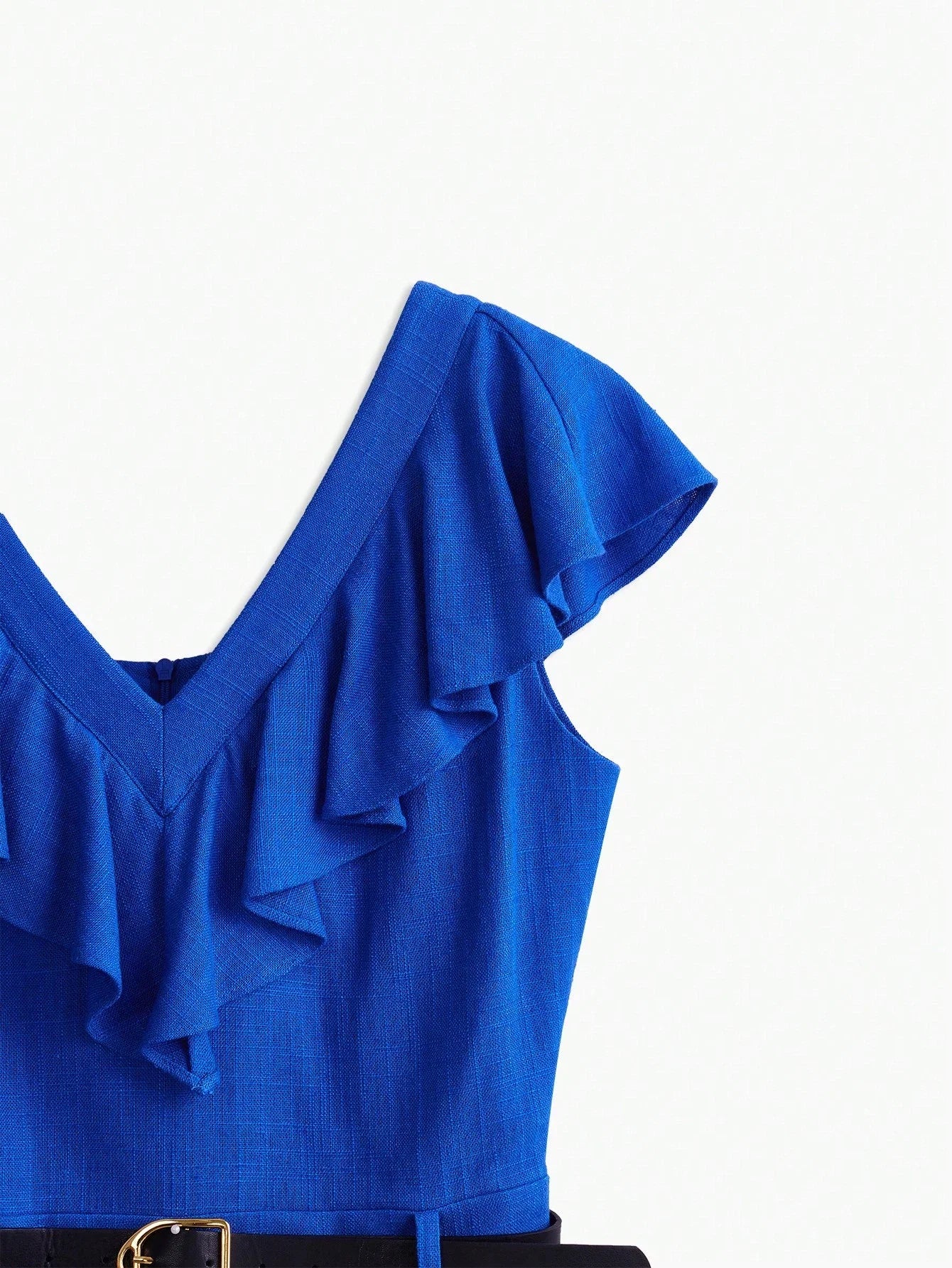 PREMIUM BELTED LINEN VISCOSE RUFFLE ROMPER