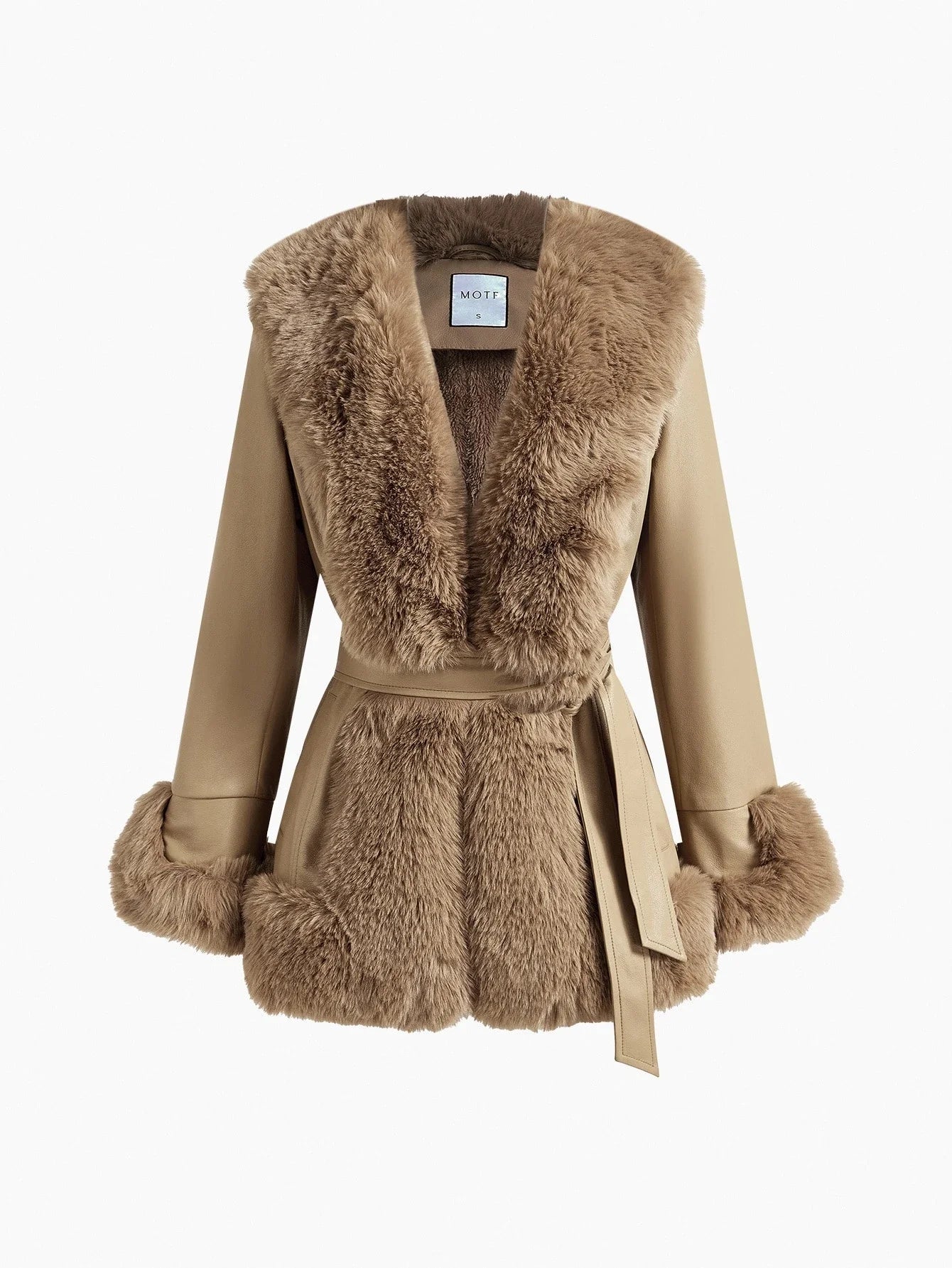 PREMIUM BELTED LONG SLEEVE FAUX FUR COAT