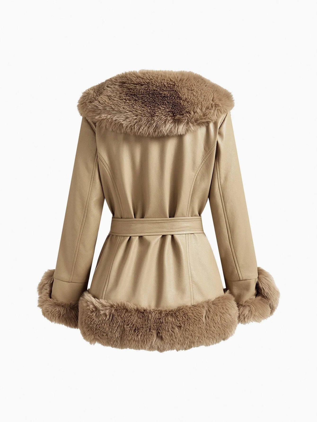 PREMIUM BELTED LONG SLEEVE FAUX FUR COAT