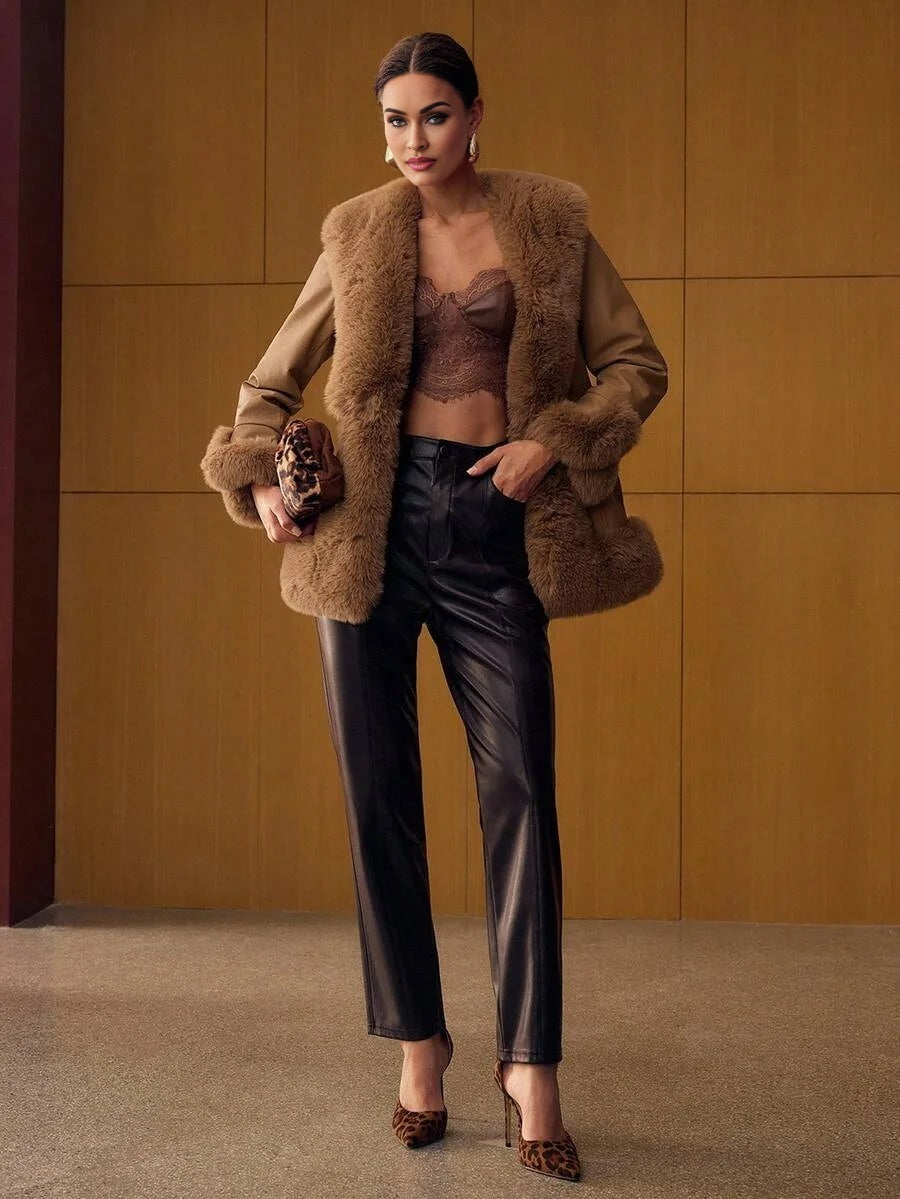 PREMIUM BELTED LONG SLEEVE FAUX FUR COAT