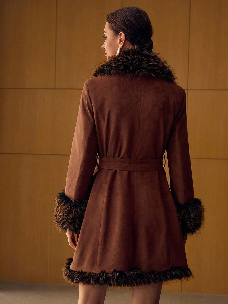 PREMIUM BELTED POCKET FAUX FUR COAT
