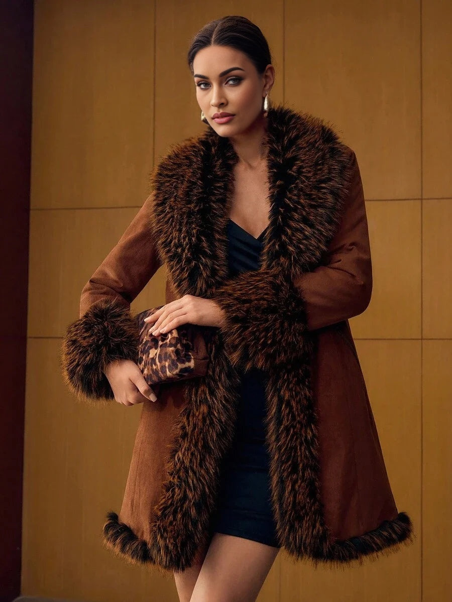 PREMIUM BELTED POCKET FAUX FUR COAT