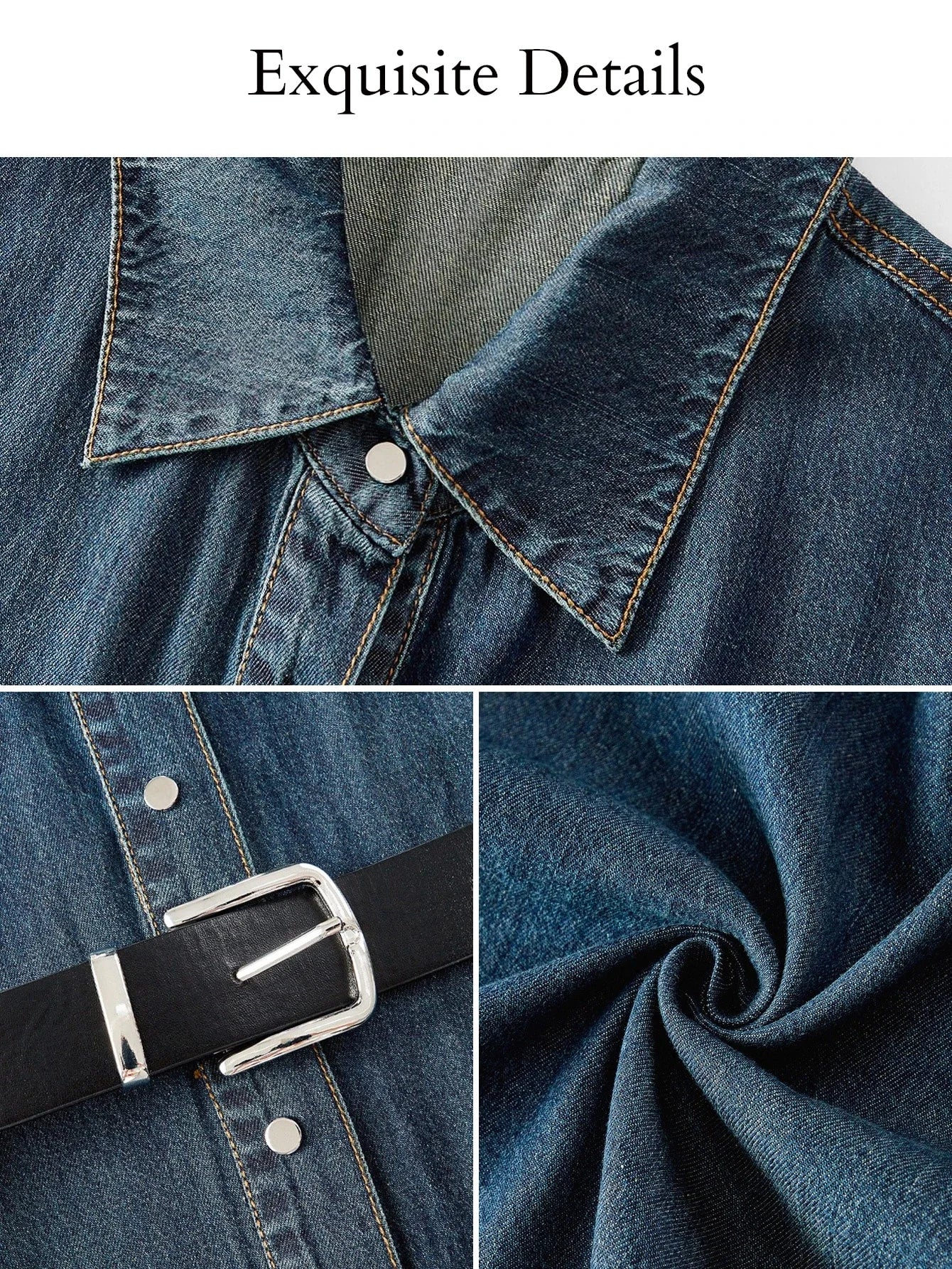 PREMIUM BELTED RUFFLE HEM DENIM DRESS