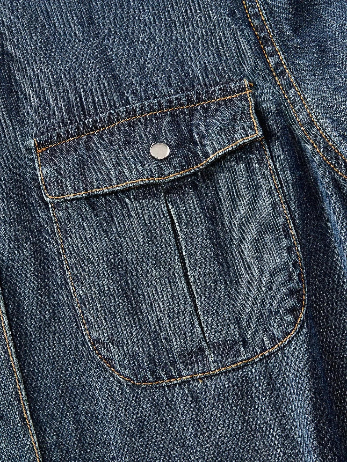 PREMIUM BELTED RUFFLE HEM DENIM DRESS