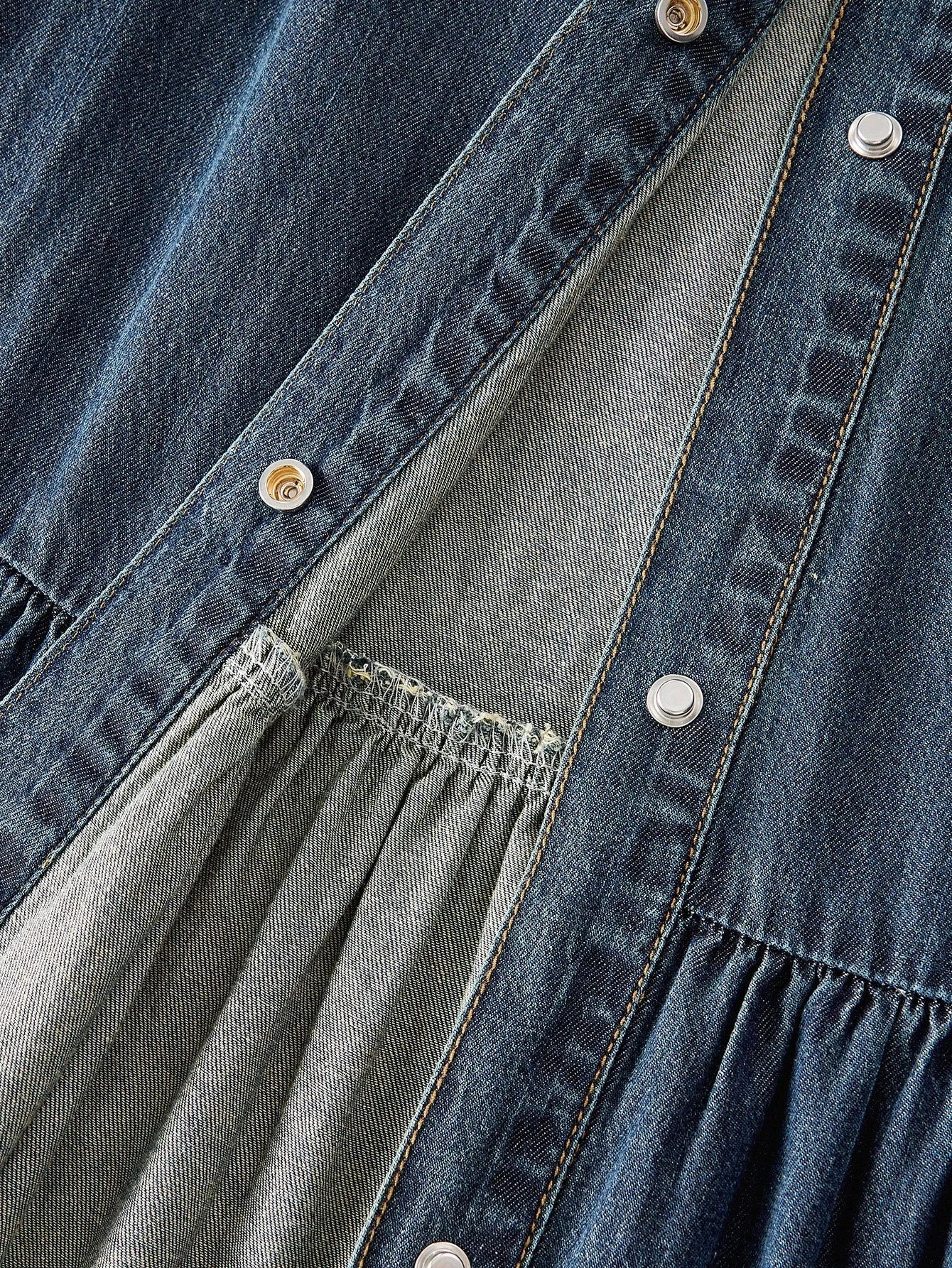 PREMIUM BELTED RUFFLE HEM DENIM DRESS