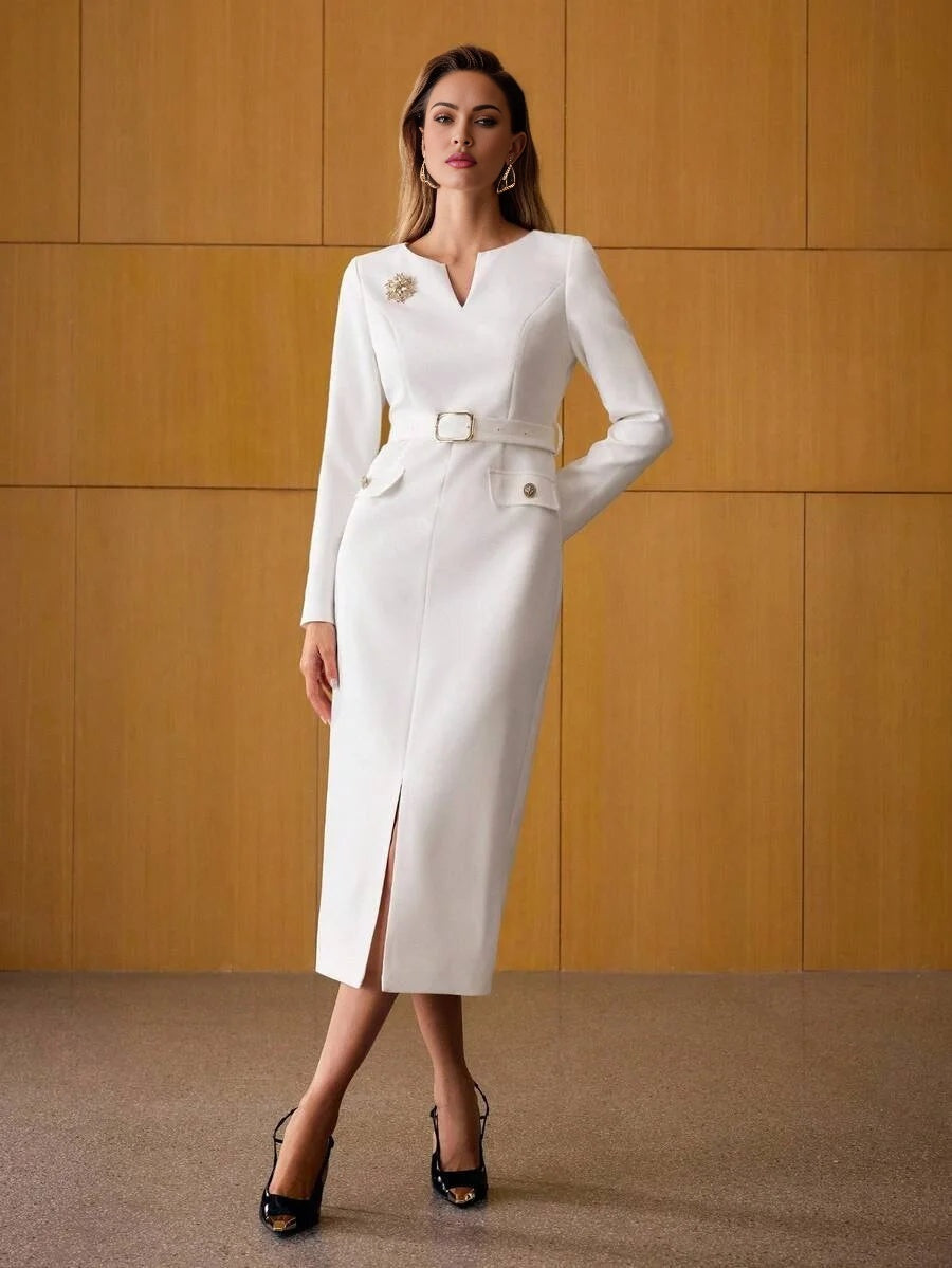 PREMIUM BELTED SPLIT DRESS