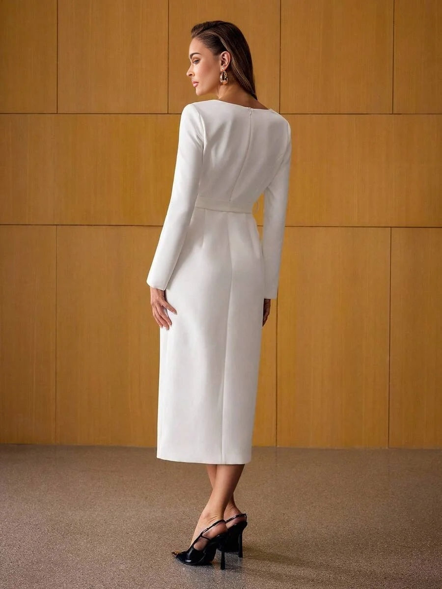 PREMIUM BELTED SPLIT DRESS