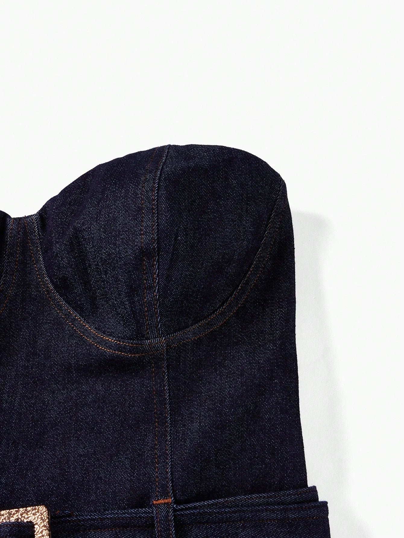 PREMIUM BELTED STRAPLESS BUSTIER DENIM DRESS