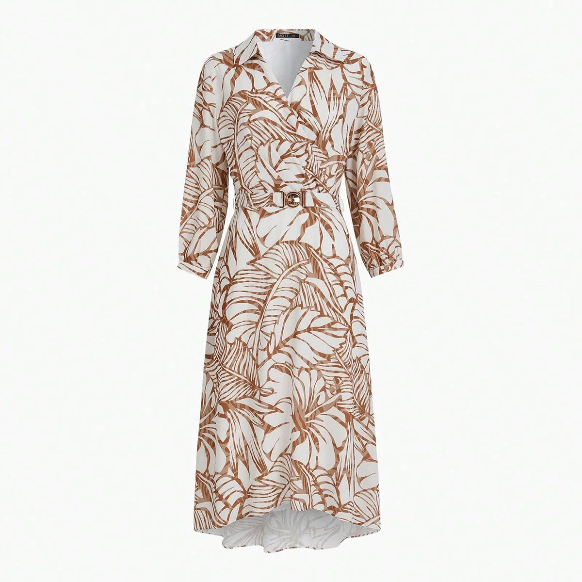 PREMIUM BELTED TROPICAL PRINT SHIRT DRESS