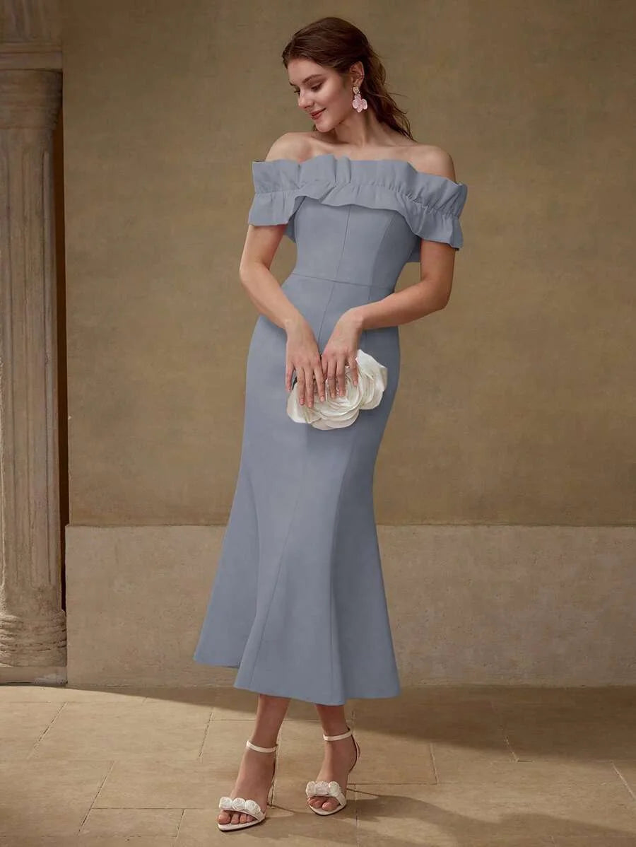 PREMIUM BIAS CUT RUFFLE TRIM DRESS