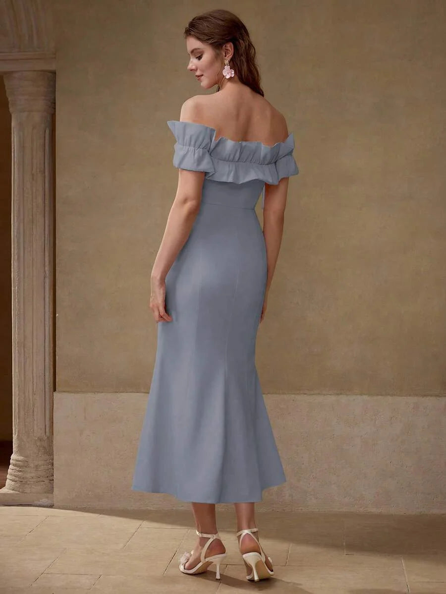 PREMIUM BIAS CUT RUFFLE TRIM DRESS