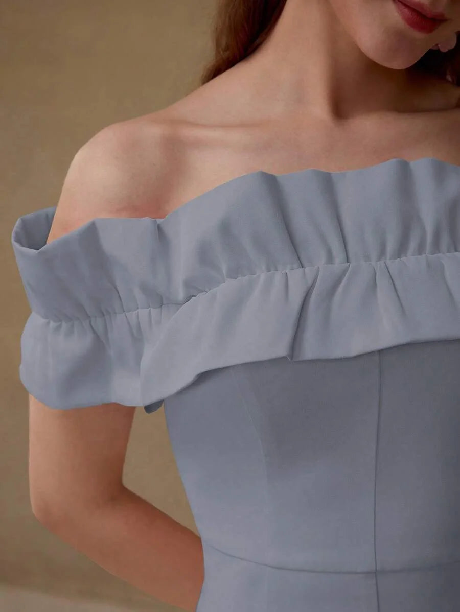 PREMIUM BIAS CUT RUFFLE TRIM DRESS