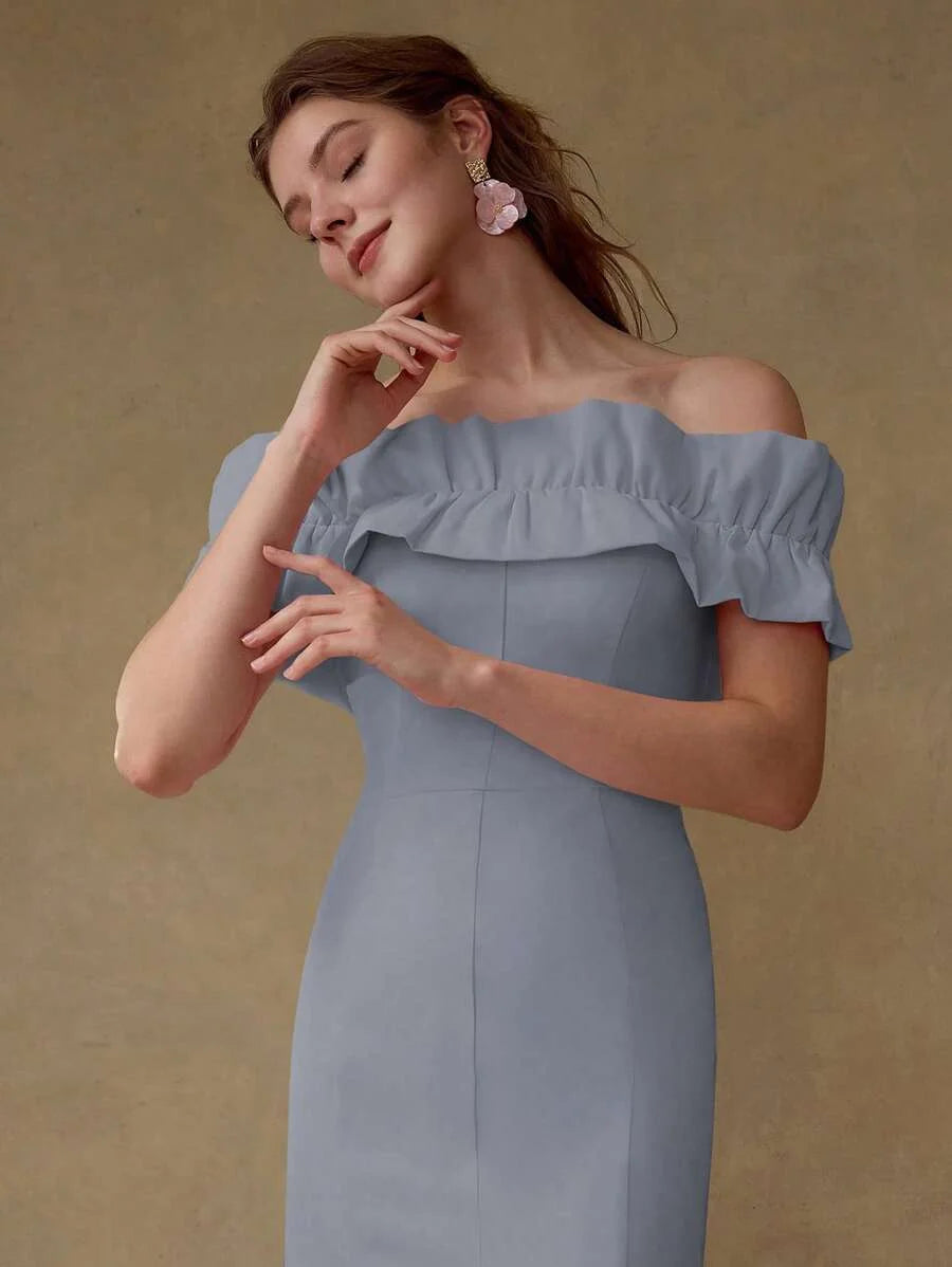 PREMIUM BIAS CUT RUFFLE TRIM DRESS