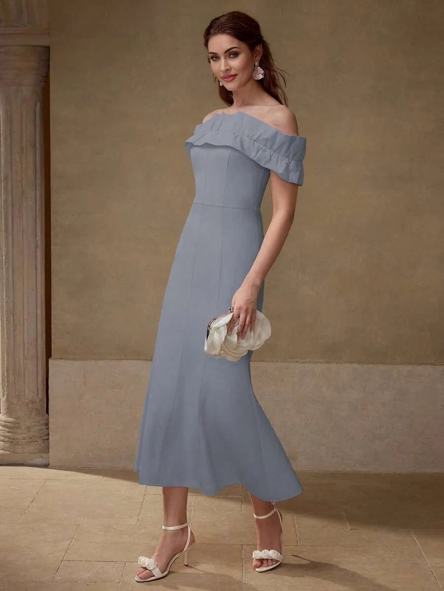 PREMIUM BIAS CUT RUFFLE TRIM DRESS