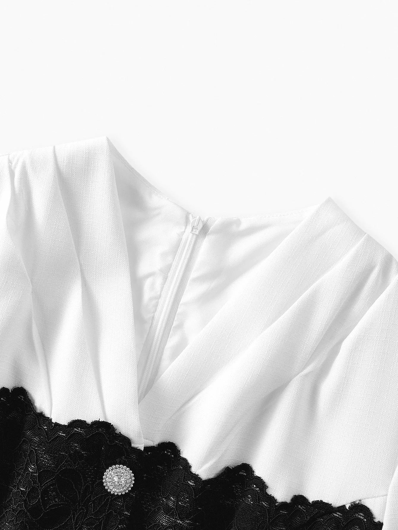 PREMIUM BLACK amp WHITE CONTRAST LACE PATCHWORK LONG SLEEVE MIDI DRESS