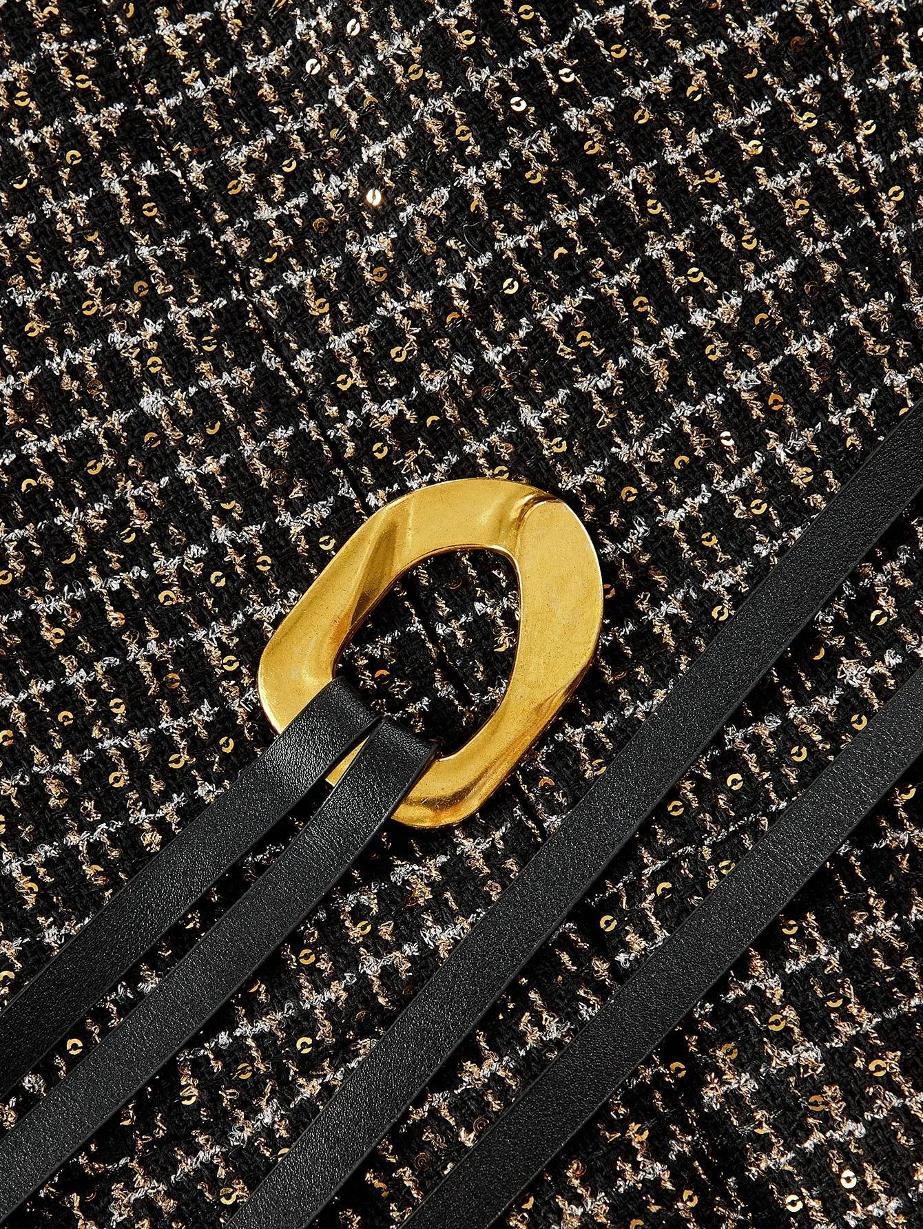 PREMIUM BLACK ELEGANT DRESS WITH ROUND NECK MESH PATCHWORK AND SEQUIN DECOR