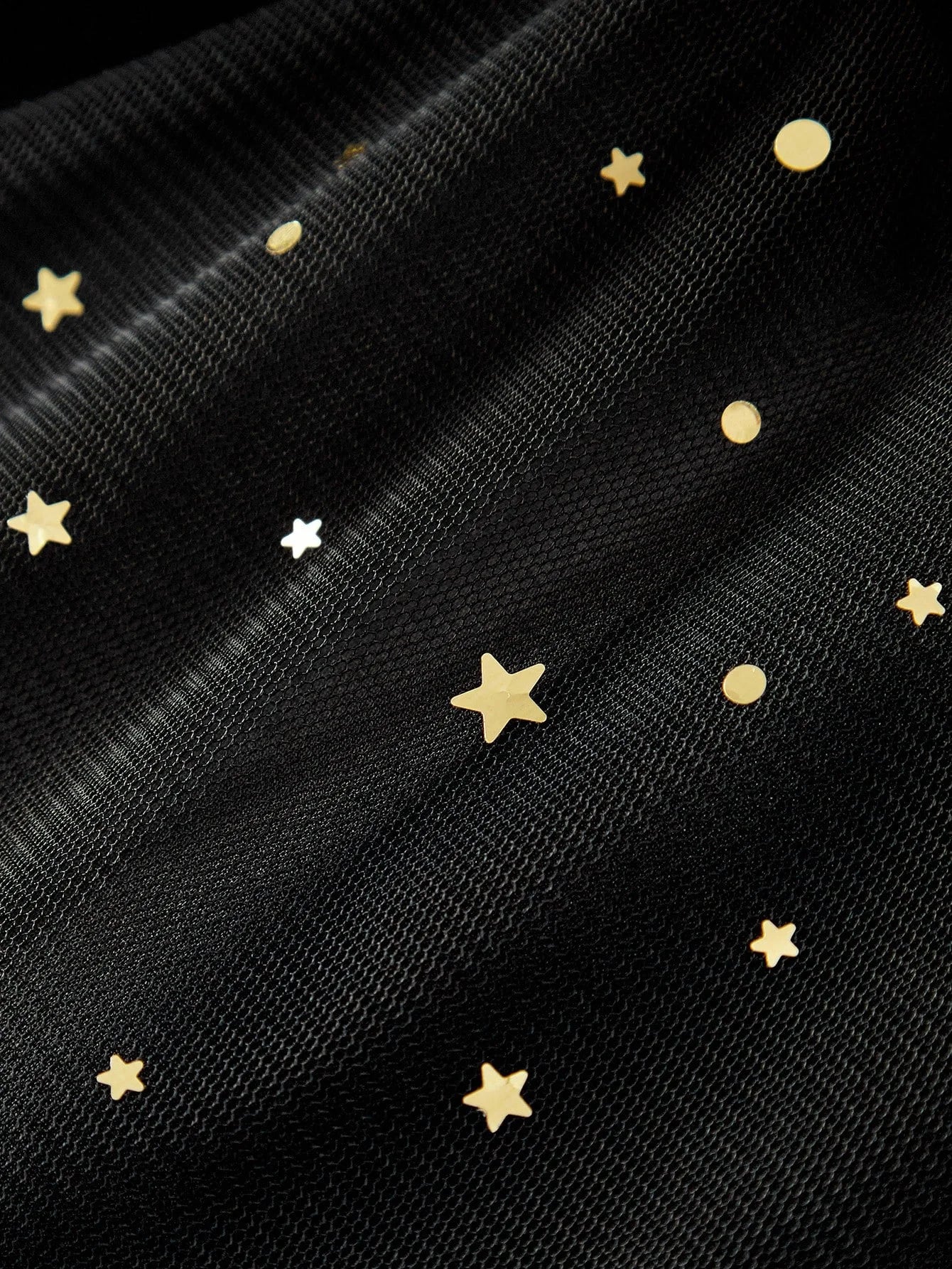 PREMIUM BLACK ELEGANT DRESS WITH ROUND NECK MESH PATCHWORK AND SEQUIN DECOR