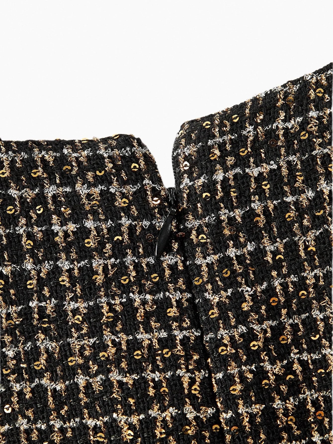 PREMIUM BLACK ELEGANT DRESS WITH ROUND NECK MESH PATCHWORK AND SEQUIN DECOR