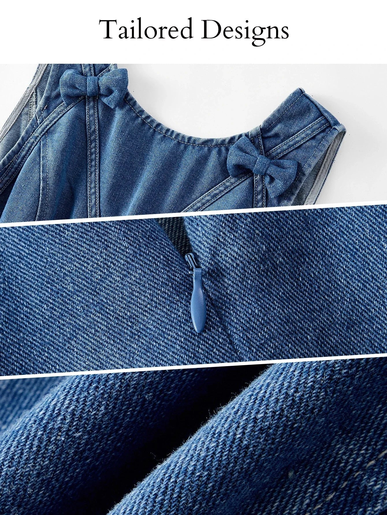 PREMIUM BOW DECOR ZIPPER BACK TANK DENIM DRESS
