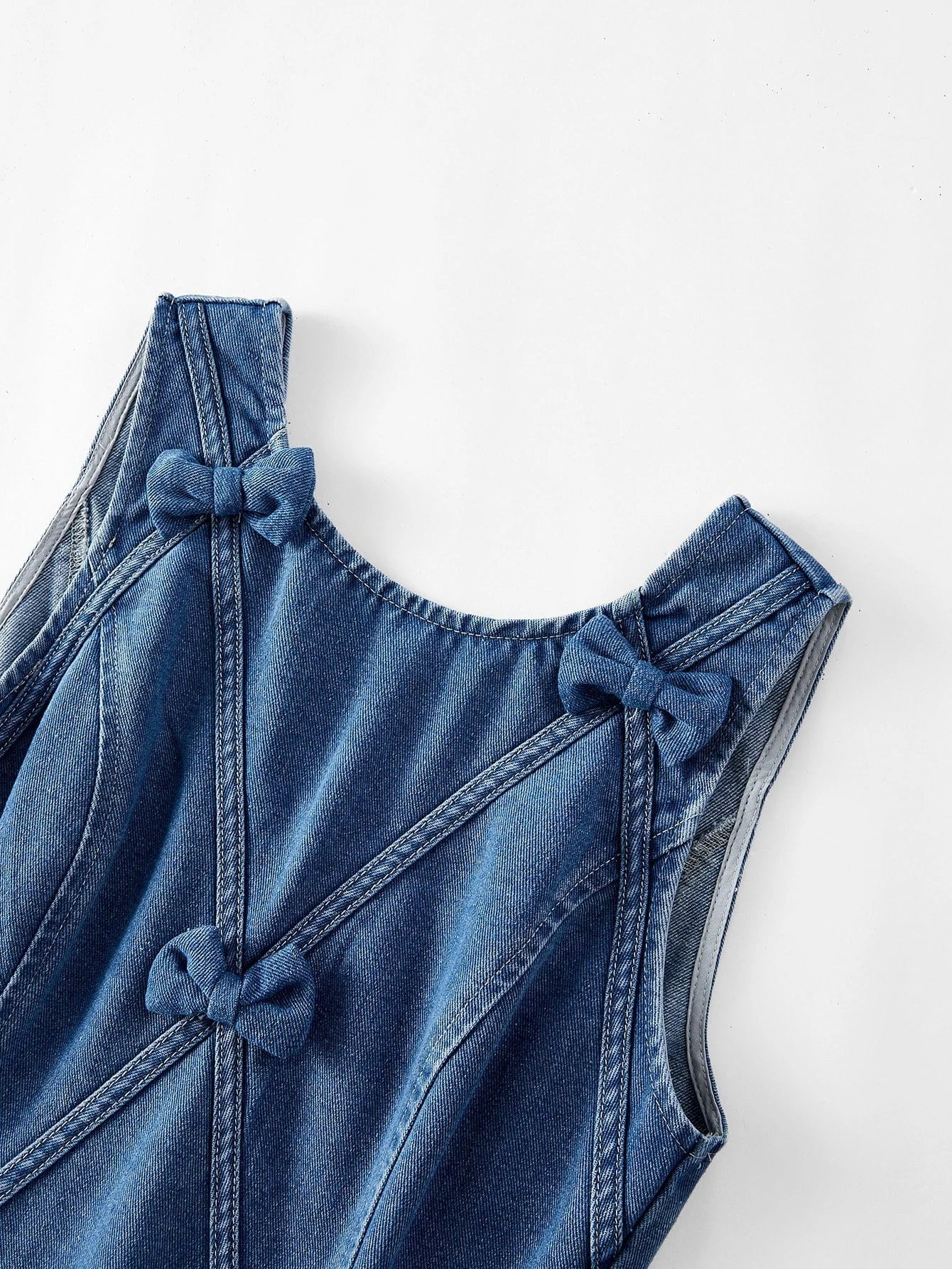 PREMIUM BOW DECOR ZIPPER BACK TANK DENIM DRESS