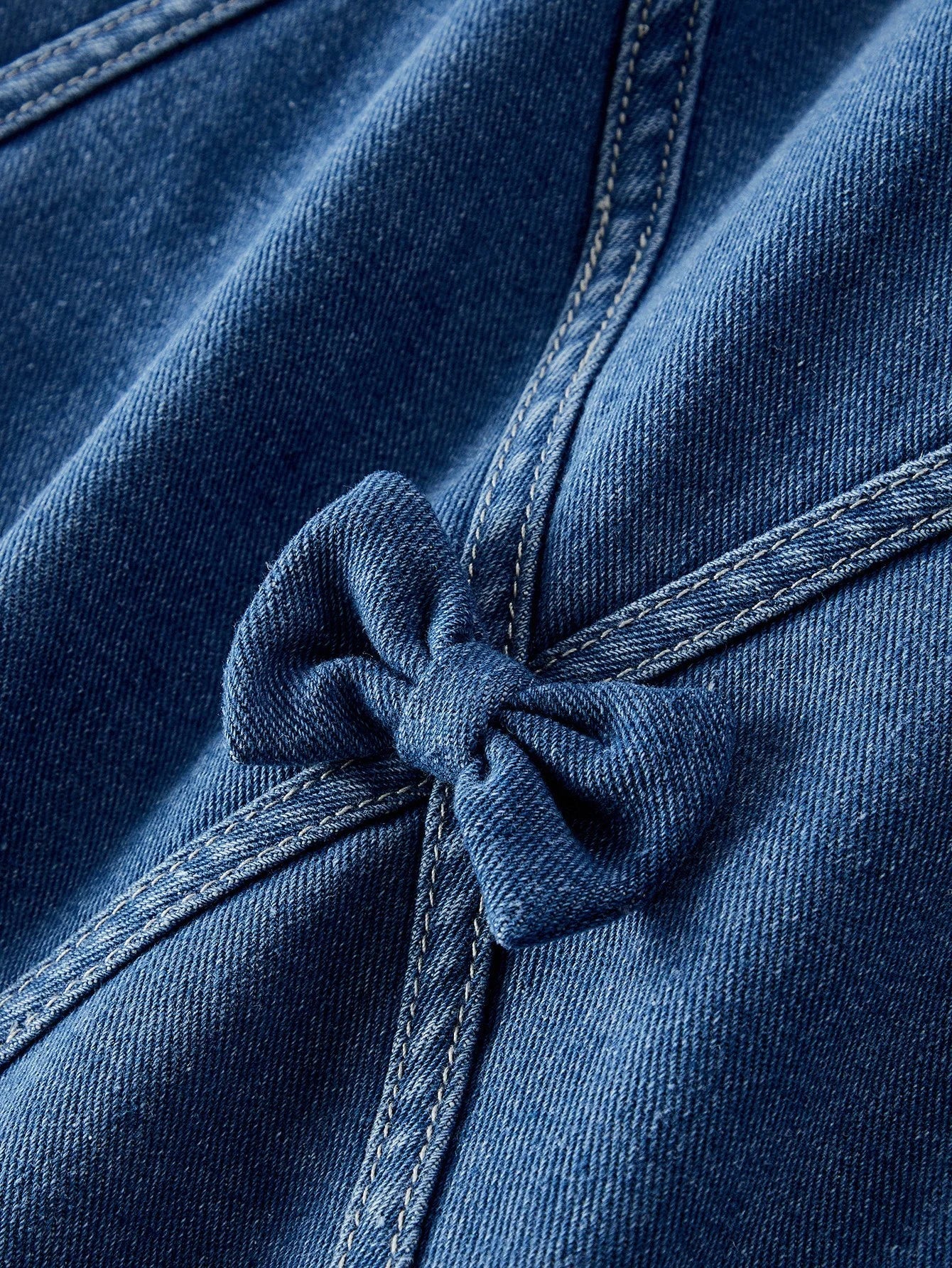 PREMIUM BOW DECOR ZIPPER BACK TANK DENIM DRESS
