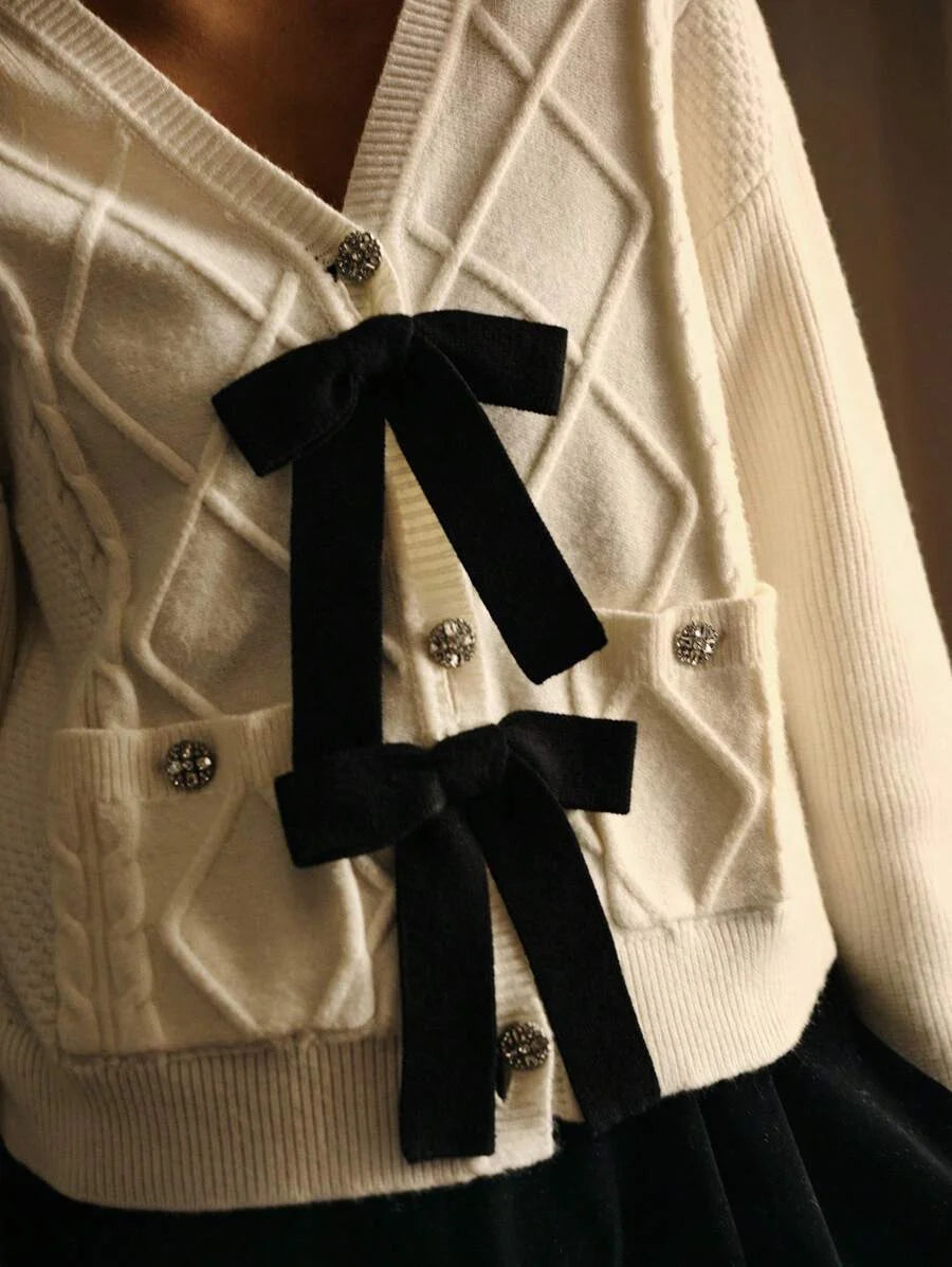 PREMIUM BOW DETAIL BUTTON UP CARDIGAN