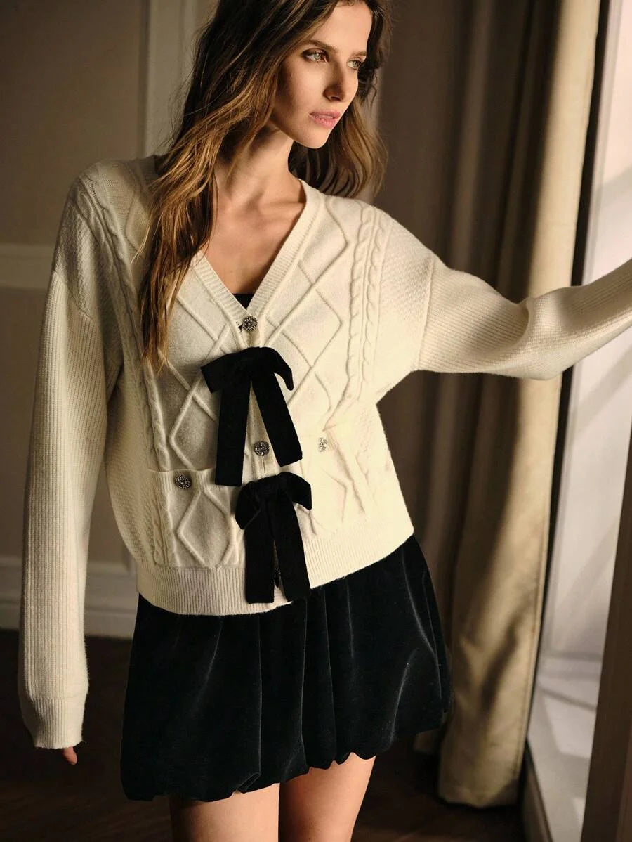 PREMIUM BOW DETAIL BUTTON UP CARDIGAN