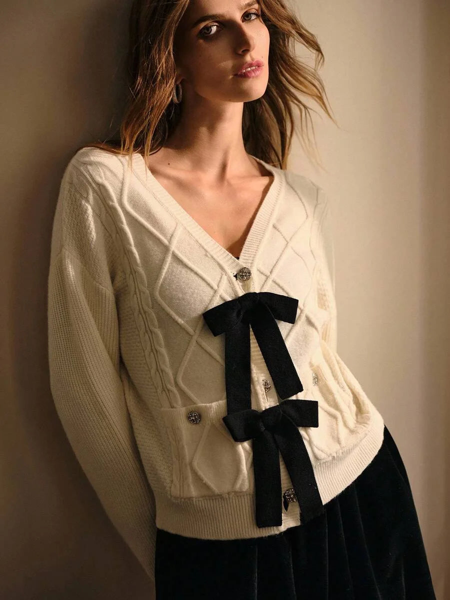 PREMIUM BOW DETAIL BUTTON UP CARDIGAN