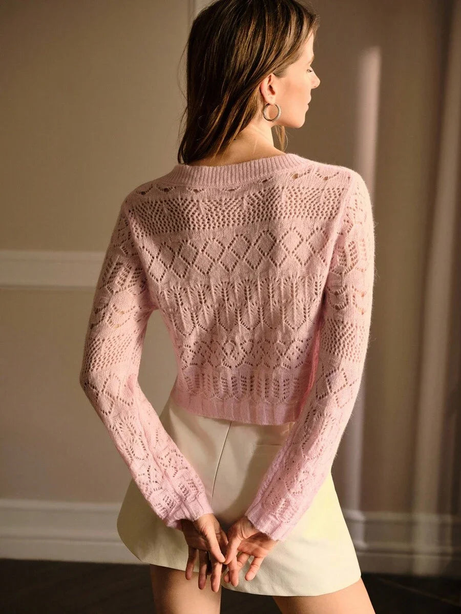 PREMIUM BOW DETAIL HOLLOW OUT CARDIGAN