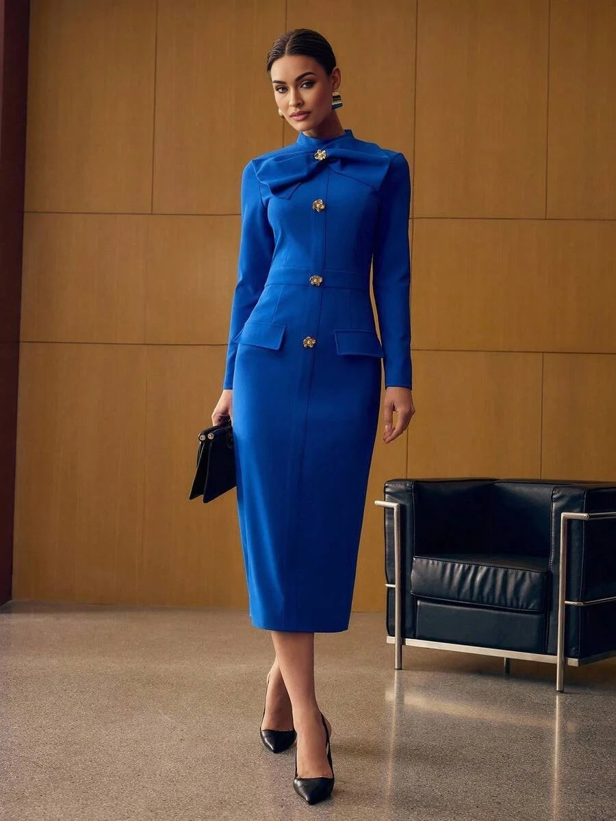 PREMIUM BOW DETAIL SLIM FIT DRESS