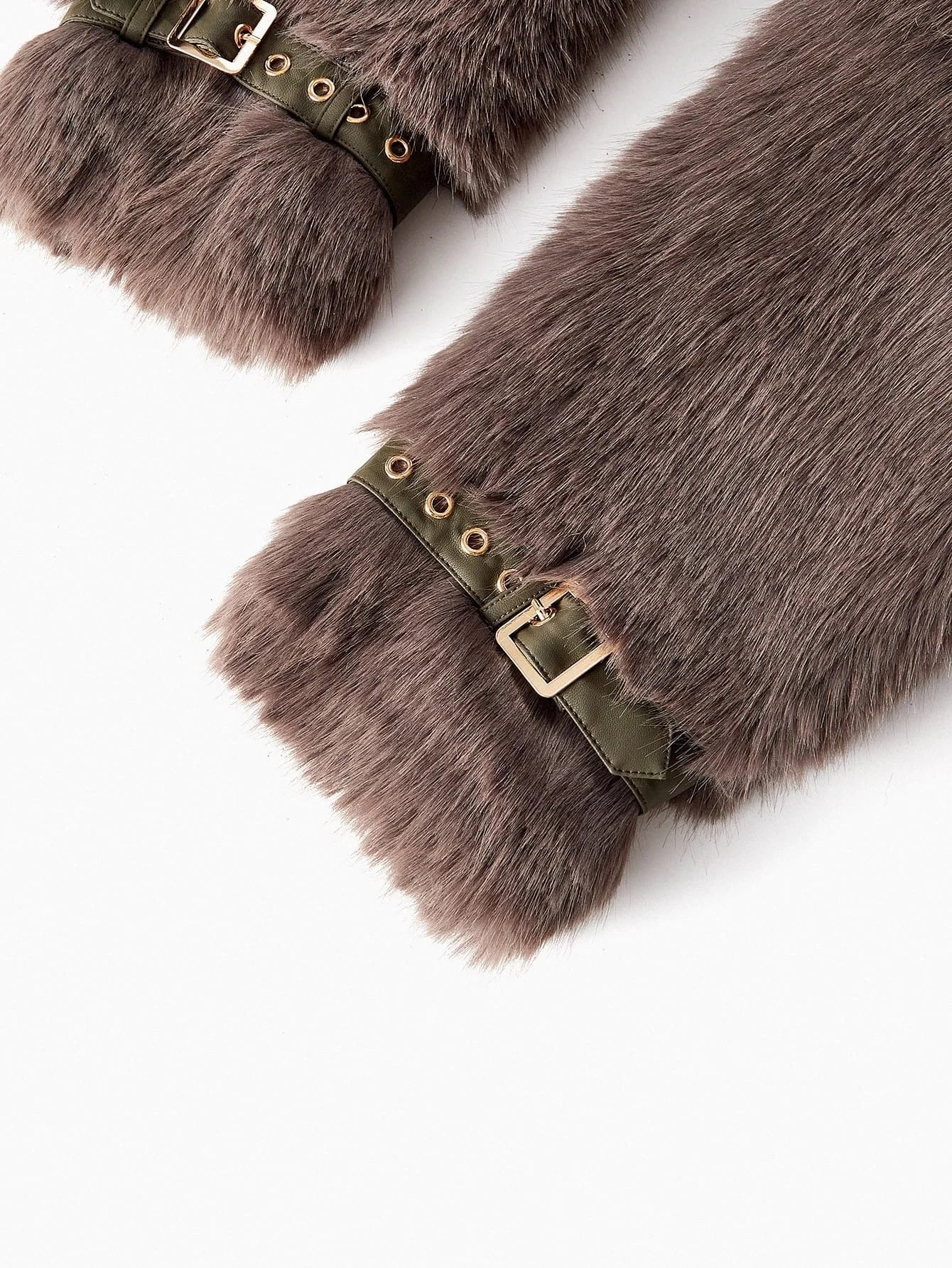 PREMIUM BUCKLE DECOR FAUX FUR COAT