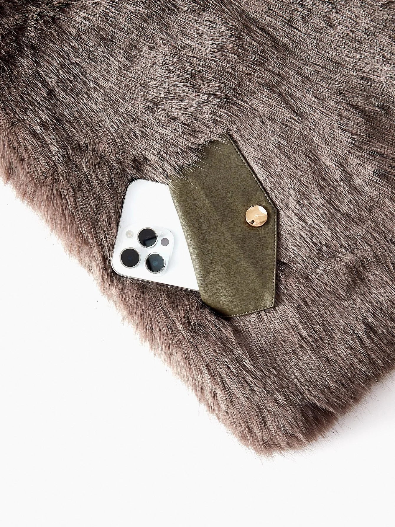 PREMIUM BUCKLE DECOR FAUX FUR COAT