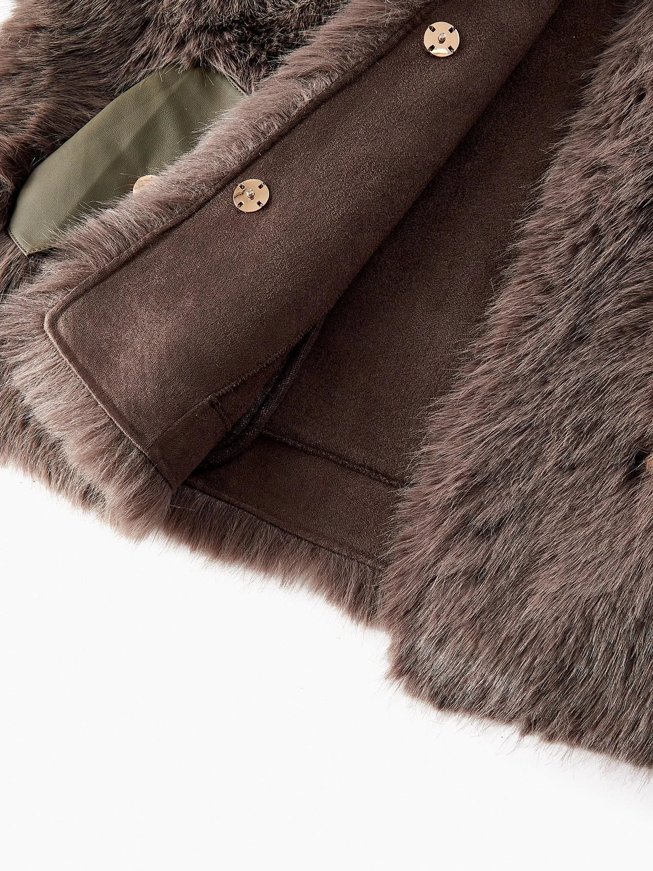 PREMIUM BUCKLE DECOR FAUX FUR COAT