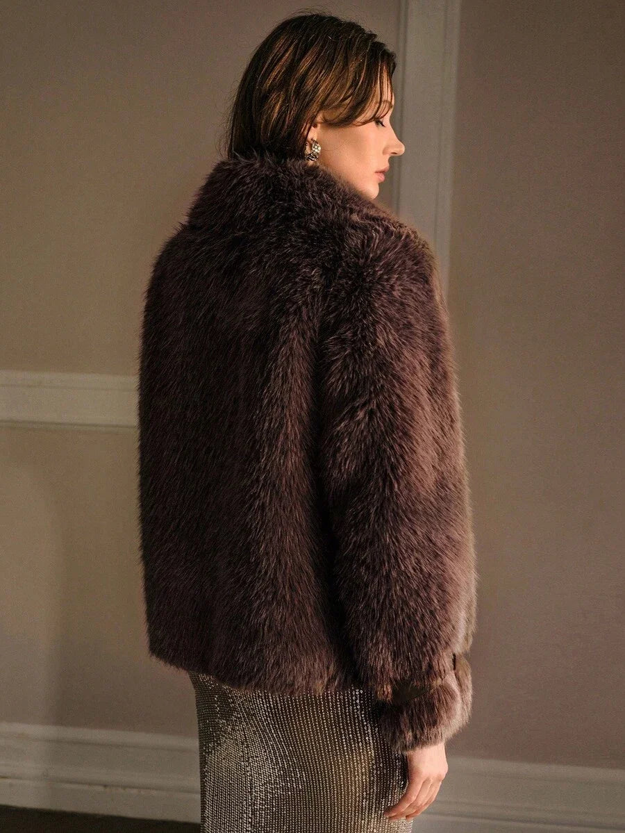 PREMIUM BUCKLE DECOR FAUX FUR COAT