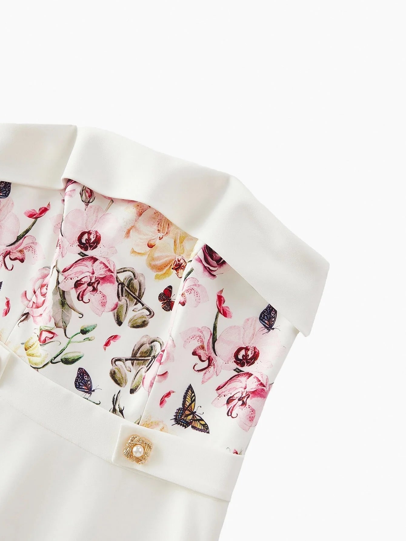 PREMIUM BUTTERFLY AND FLORAL PRINT FOLDOVER TUBE COCKTAIL DRESS