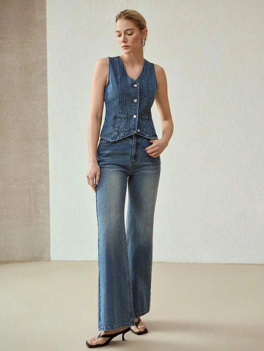 PREMIUM BUTTON FRONT DENIM TOP