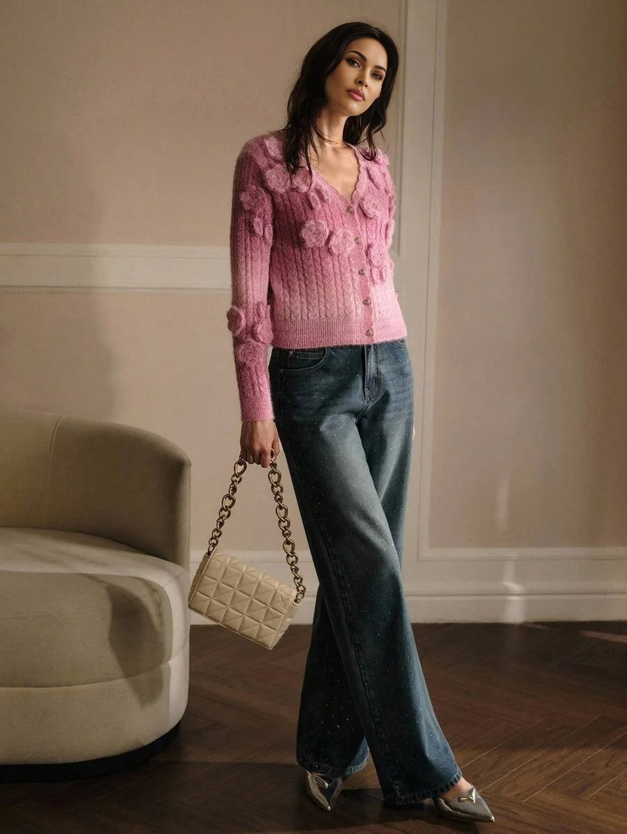 PREMIUM BUTTON UP APPLIQUES CARDIGAN