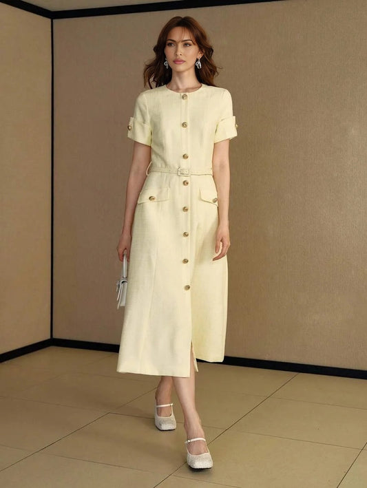 PREMIUM BUTTON UP BELTED DRESS