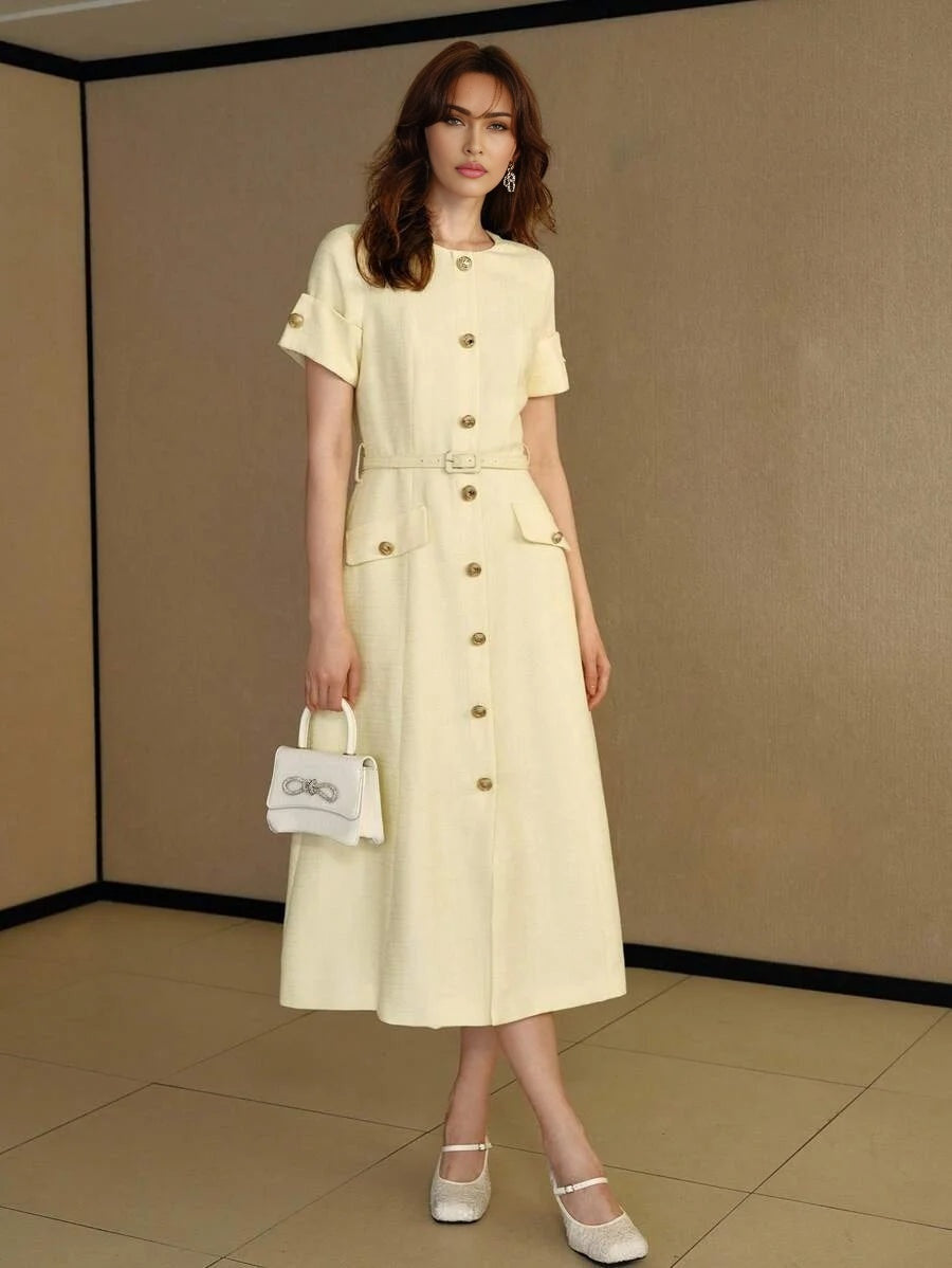 PREMIUM BUTTON UP BELTED DRESS