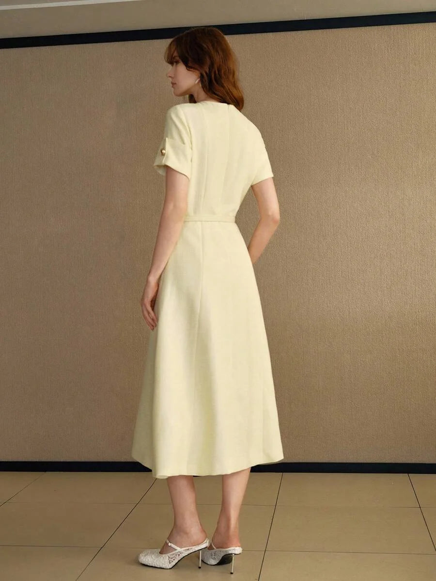 PREMIUM BUTTON UP BELTED DRESS