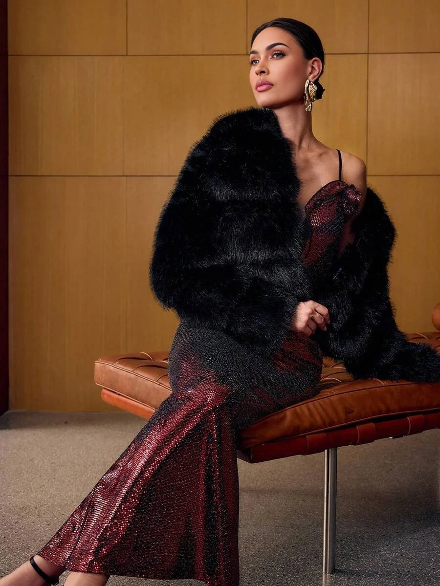 PREMIUM BUTTON UP LONG SLEEVE FAUX FUR COAT